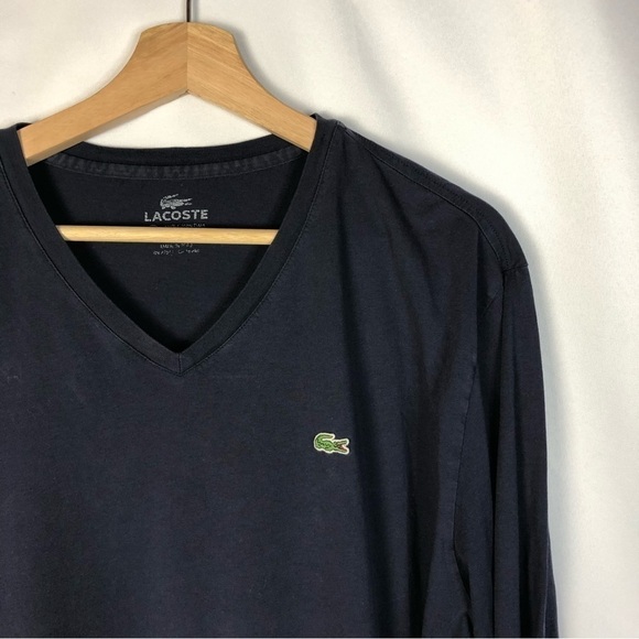 Lacoste Navy Blue V-Neck Logo Pima Cotton Long Sleeve T-Shirt S - Picture 3 of 3